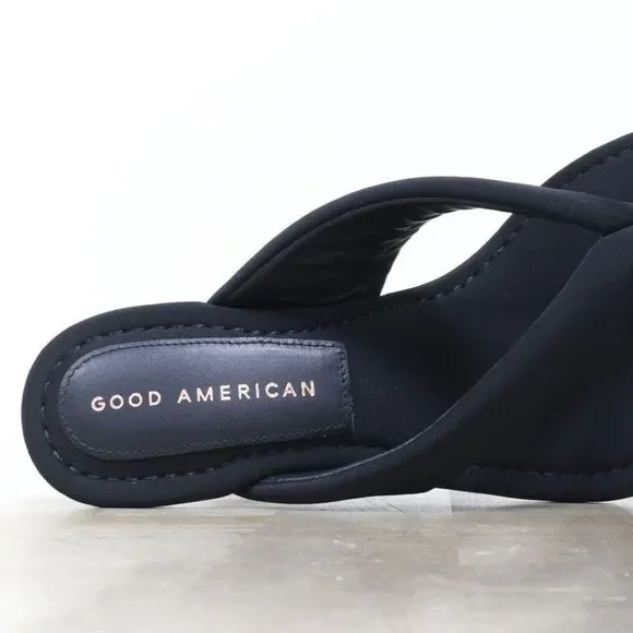 NEW GOOD AMERICAN Wedge Sandal In Black Neoprene GA007N-E - Picture 4 of 8